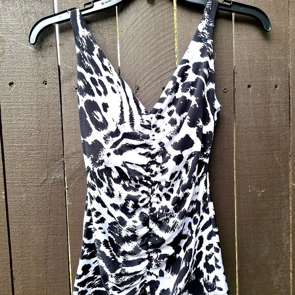 Vintage Cache Shirred Tank Top S Animal Print Black & White Sequin - Picture 1 of 6